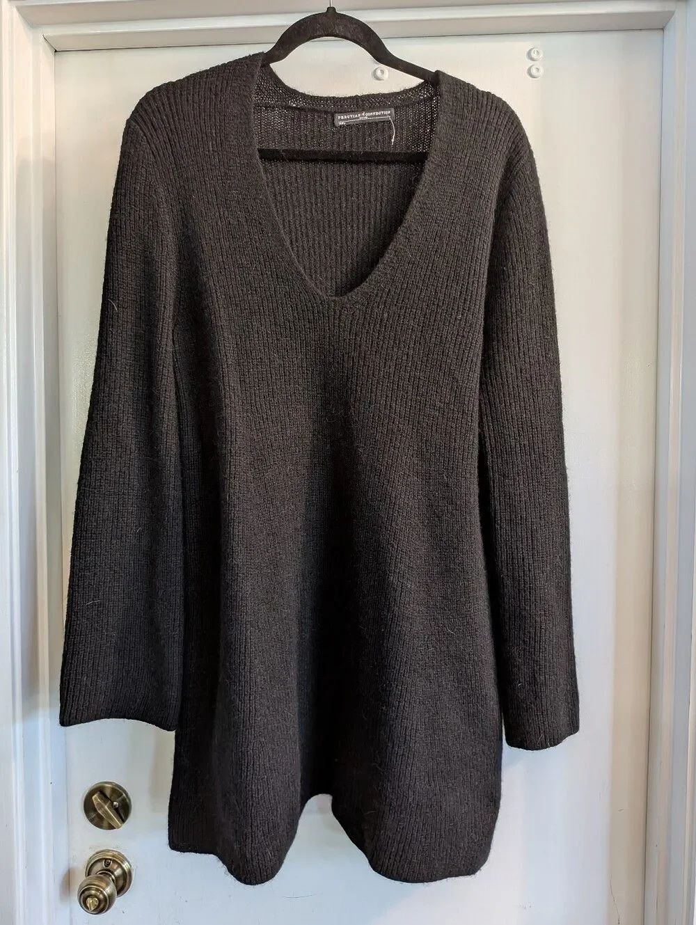 Peruvian Connection Black V-Neck Knit Sweater Dress Royal Alpaca Size Large